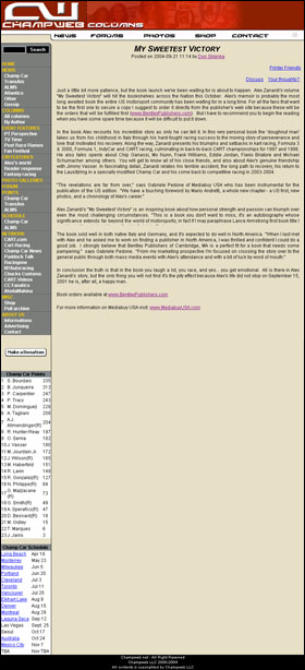 review of Alex Zanardi -
My Sweetest Victory from Champweb.com