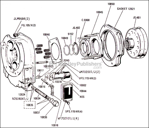 Engine Overdrive Unit Excerpted from Jaguar XJ6 Series 2 Spare Parts Catalogue: 1972-1979, page 1F 05R.
(BentleyPublishers.com watermark not printed on actual product.)